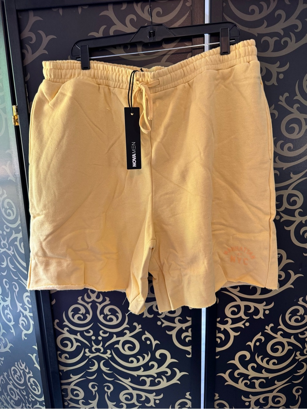 Fashion Nova Men's Pale Yellow Athletic Drawstring Shorts